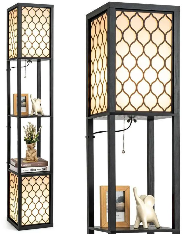 Alt view image 6 of 7 - SlickBlue Modern Shelf Freestanding Floor Lamp with Double Lamp Pull Chain and Foot Switch