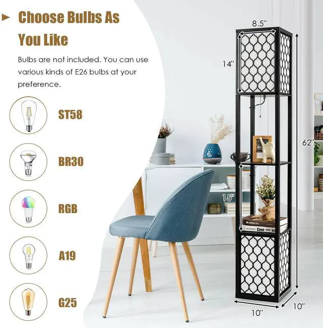 Alt view image 5 of 7 - SlickBlue Modern Shelf Freestanding Floor Lamp with Double Lamp Pull Chain and Foot Switch