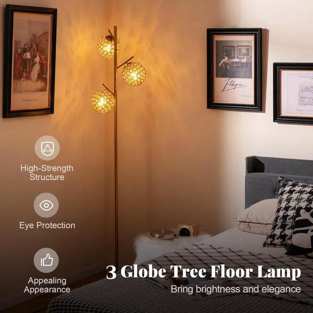 Alt view image 6 of 7 - SlickBlue 3-Globe Floor Lamp with Foot Switch and 3 E26 Bulb Bases-Golden