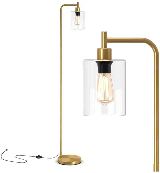 Main image of SlickBlue Modern Floor Lamp with Hanging Glass Lampshade and Foot Switch-Golden