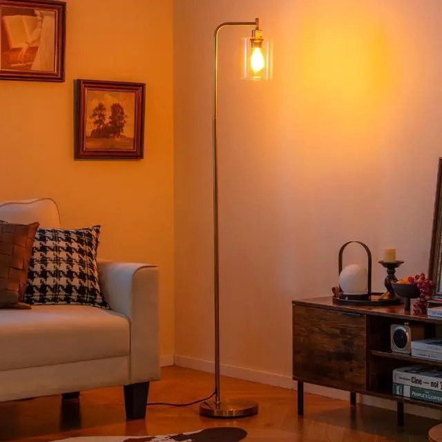 Alt view image 2 of 7 - SlickBlue Modern Floor Lamp with Hanging Glass Lampshade and Foot Switch-Golden
