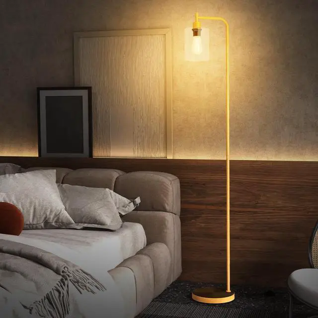 Alt view image 3 of 7 - SlickBlue Modern Floor Lamp with Hanging Glass Lampshade and Foot Switch-Golden