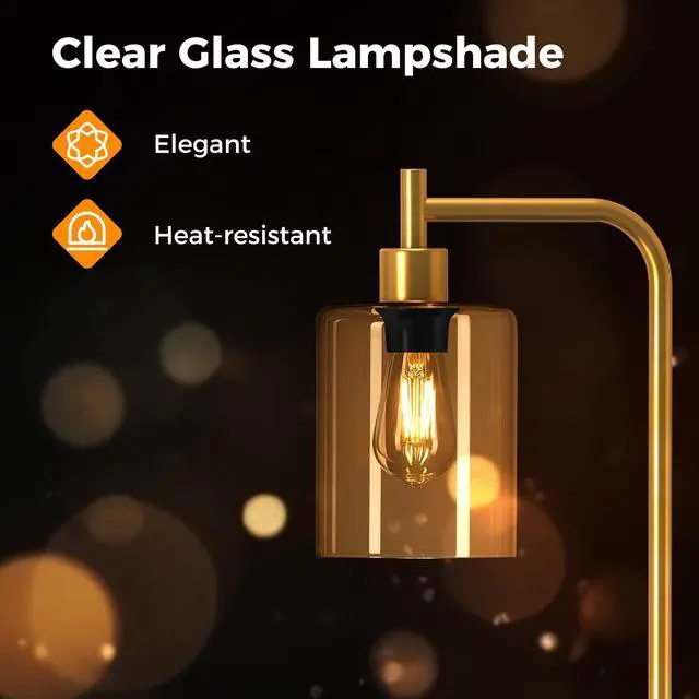 Alt view image 7 of 7 - SlickBlue Modern Floor Lamp with Hanging Glass Lampshade and Foot Switch-Golden