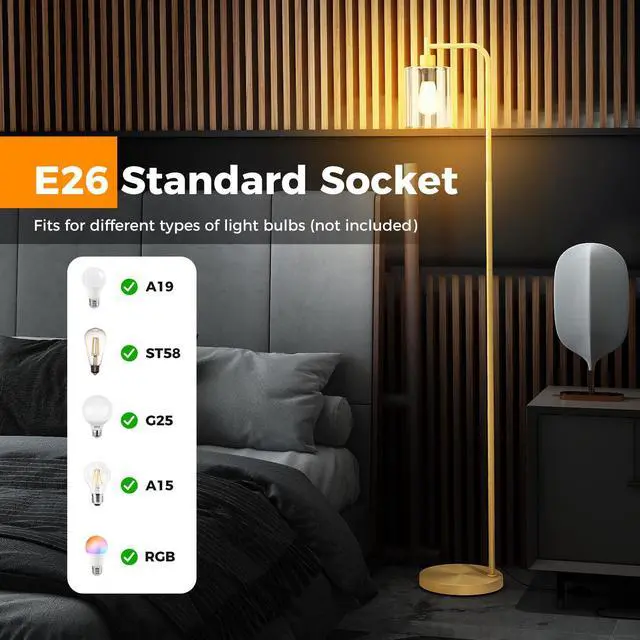 Alt view image 6 of 7 - SlickBlue Modern Floor Lamp with Hanging Glass Lampshade and Foot Switch-Golden