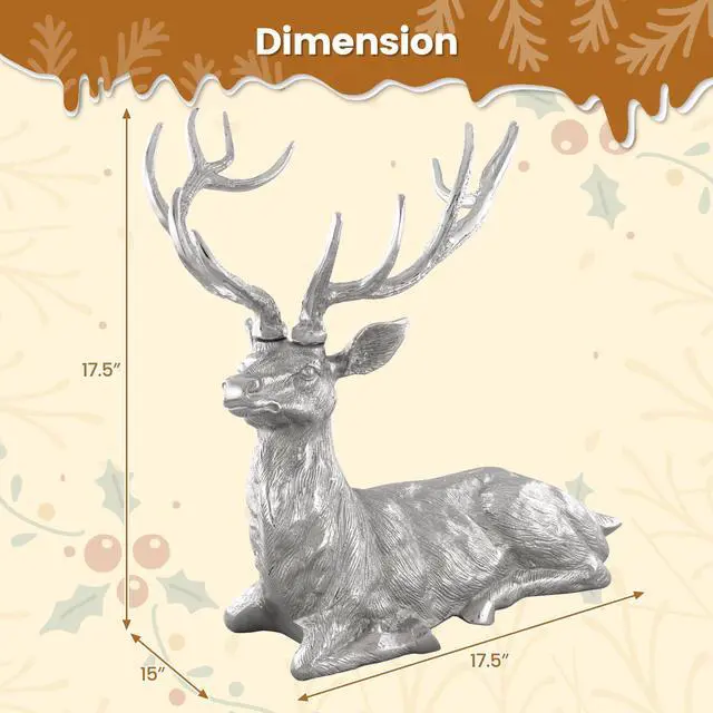 Alt view image 5 of 7 - SlickBlue Standing Reindeer Statue Aluminum Deer Sculpture for Indoors Christmas Decor-Silver