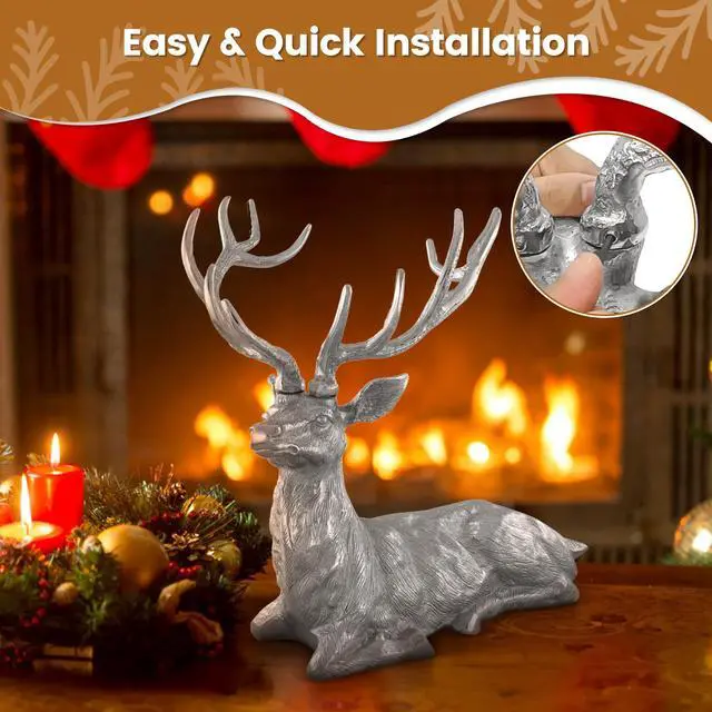 Alt view image 7 of 7 - SlickBlue Standing Reindeer Statue Aluminum Deer Sculpture for Indoors Christmas Decor-Silver