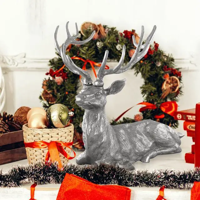 Alt view image 6 of 7 - SlickBlue Standing Reindeer Statue Aluminum Deer Sculpture for Indoors Christmas Decor-Silver