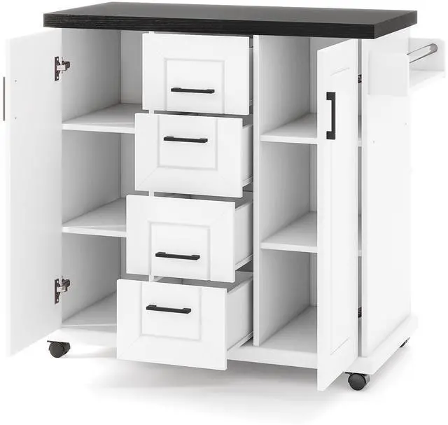 Main image of SlickBlue Rolling Kitchen Island Cart on Wheels with Storage Cabinets-White