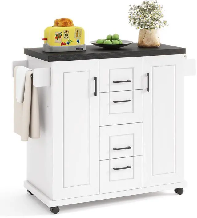 Alt view image 4 of 7 - SlickBlue Rolling Kitchen Island Cart on Wheels with Storage Cabinets-White