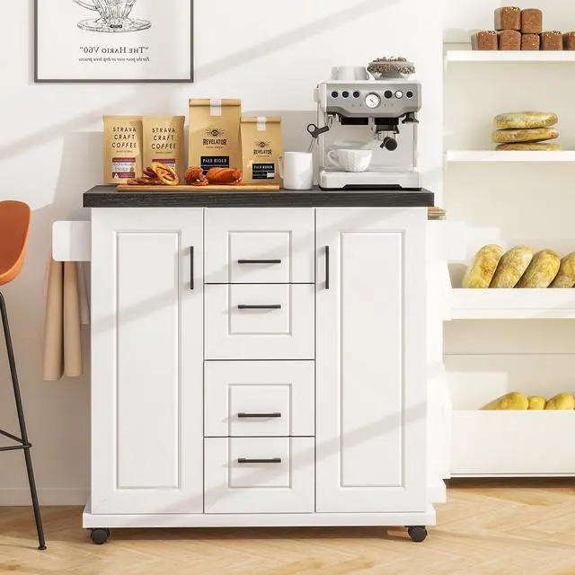 Alt view image 2 of 7 - SlickBlue Rolling Kitchen Island Cart on Wheels with Storage Cabinets-White