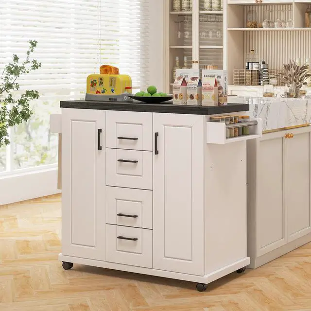 Alt view image 6 of 7 - SlickBlue Rolling Kitchen Island Cart on Wheels with Storage Cabinets-White
