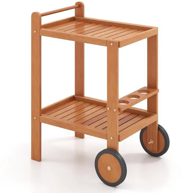 Alt view image 4 of 7 - SlickBlue 2 Tier Rolling Serving Cart with Wine Bottle Holders and 2 Rubber Wheels