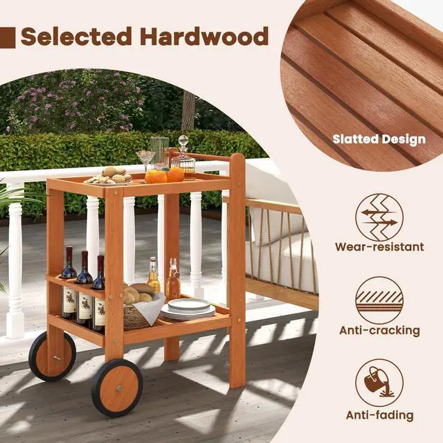 Alt view image 6 of 7 - SlickBlue 2 Tier Rolling Serving Cart with Wine Bottle Holders and 2 Rubber Wheels