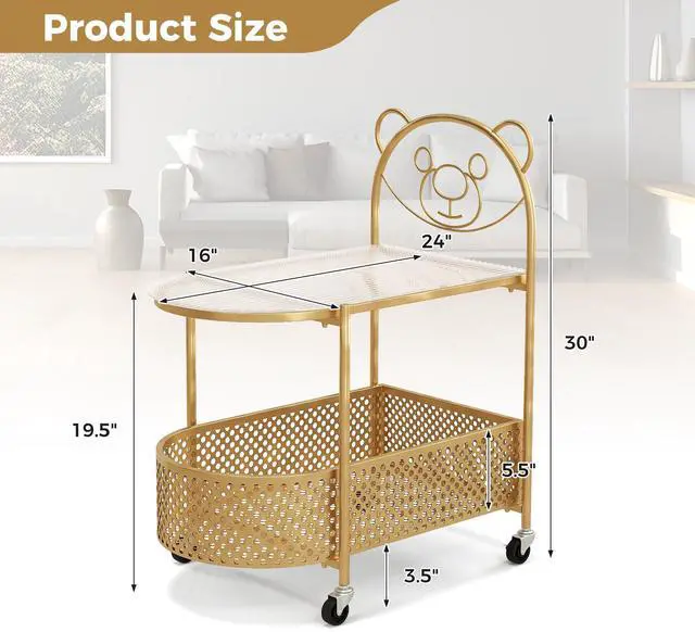 Alt view image 5 of 7 - SlickBlue 2-Tier Mobile Glass Coffee Table with Bear Pattern-Golden