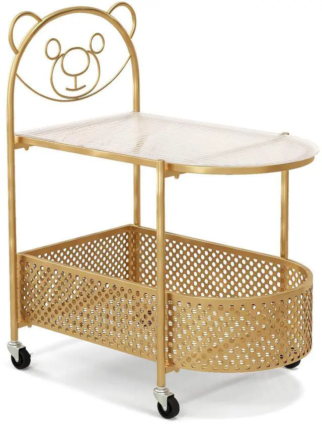 Alt view image 4 of 7 - SlickBlue 2-Tier Mobile Glass Coffee Table with Bear Pattern-Golden