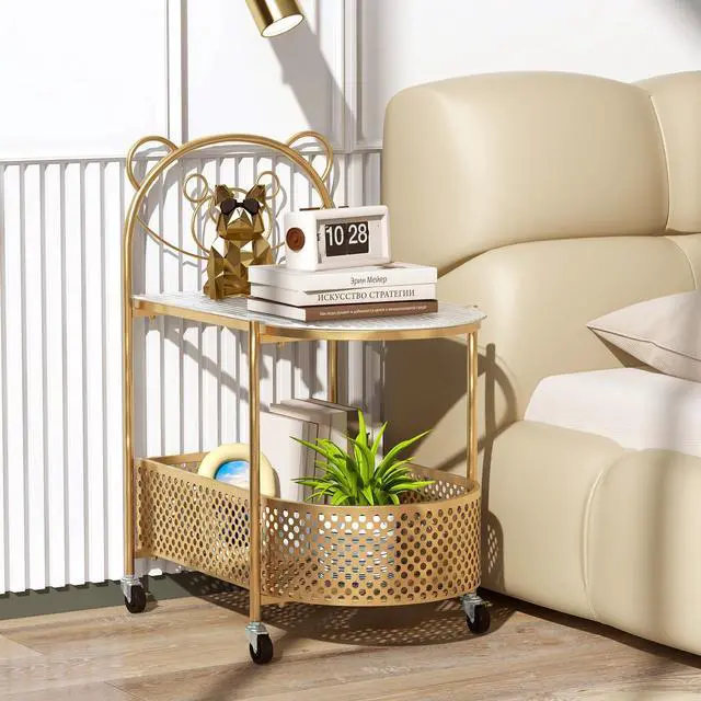 Alt view image 6 of 7 - SlickBlue 2-Tier Mobile Glass Coffee Table with Bear Pattern-Golden