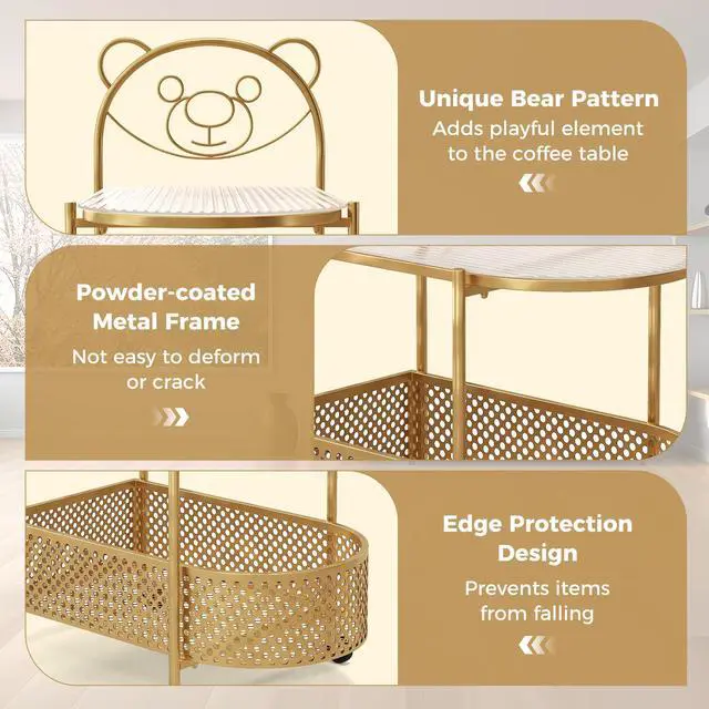 Alt view image 7 of 7 - SlickBlue 2-Tier Mobile Glass Coffee Table with Bear Pattern-Golden