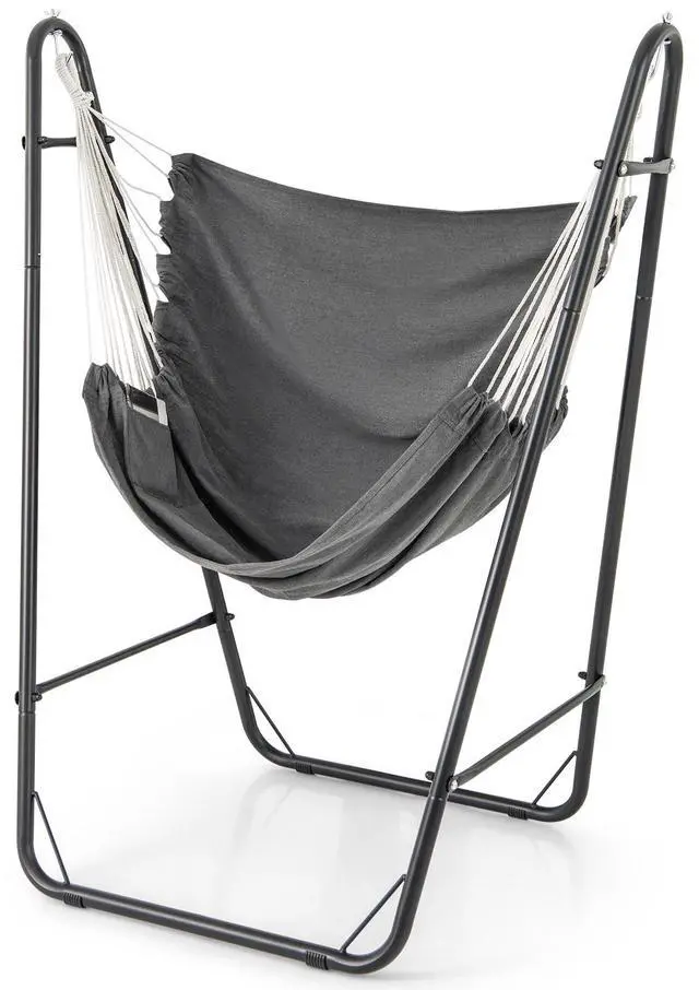 Main image of SlickBlue Hammock Chair with Heavy Duty Metal Frame and Side Pocket-Gray