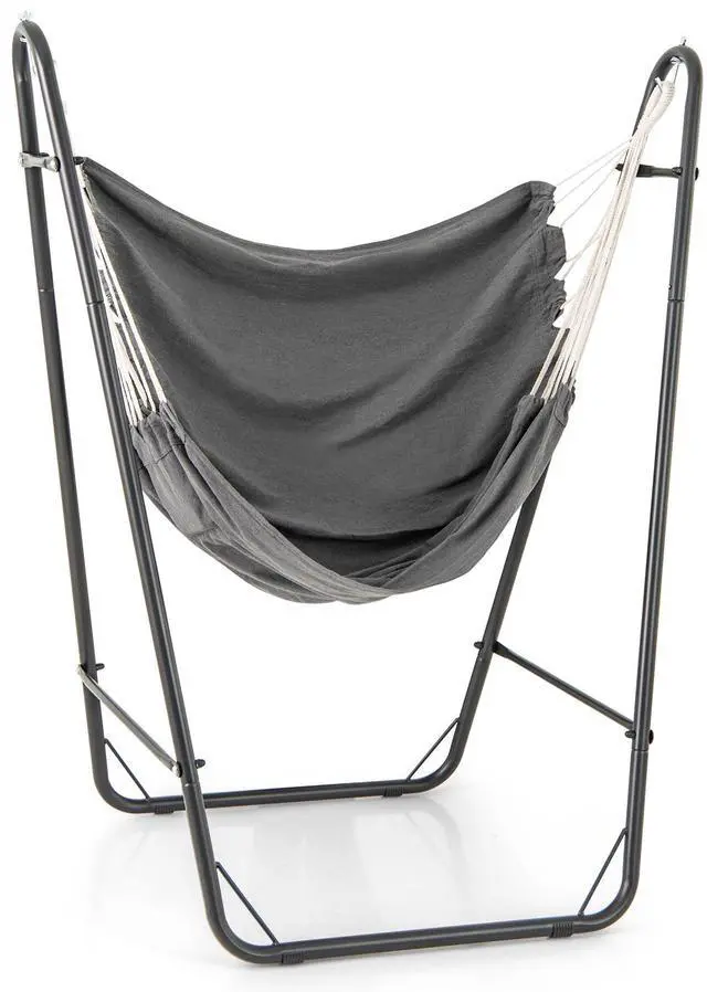 Alt view image 4 of 7 - SlickBlue Hammock Chair with Heavy Duty Metal Frame and Side Pocket-Gray