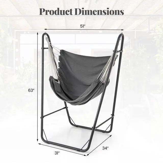Alt view image 5 of 7 - SlickBlue Hammock Chair with Heavy Duty Metal Frame and Side Pocket-Gray