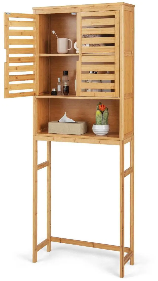 Alt view image 4 of 7 - SlickBlue Bamboo Over The Toilet Storage Cabinet Bathroom with Adjustable Shelf