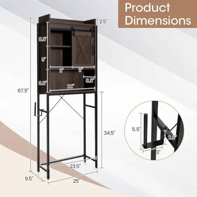 Alt view image 4 of 7 - SlickBlue 4-Tier Multifunctional Toilet Sorage Cabinet with Adjustable Shelf and Sliding Barn Door