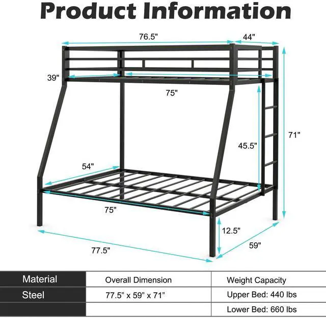Alt view image 5 of 7 - SlickBlue Bunk Bed with Safety Rail and Ladder for Kid