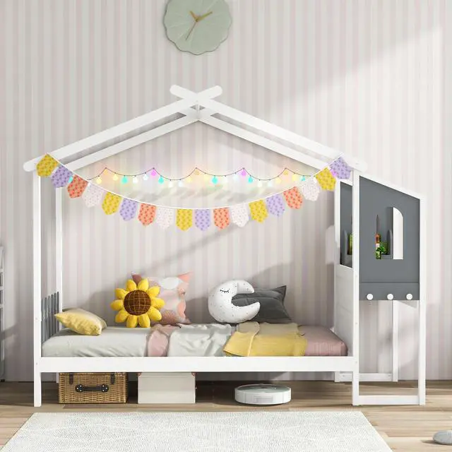 Alt view image 3 of 7 - SlickBlue  Frame with House Roof Canopy and Fence for Kids