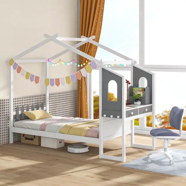 Alt view image 2 of 7 - SlickBlue  Frame with House Roof Canopy and Fence for Kids