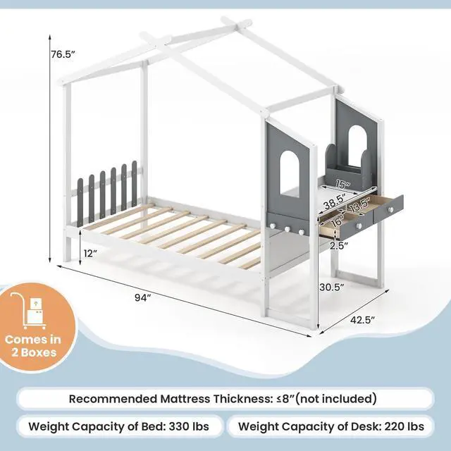Alt view image 5 of 7 - SlickBlue  Frame with House Roof Canopy and Fence for Kids