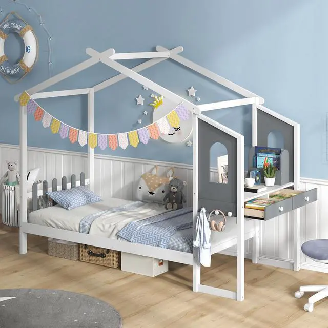 Alt view image 6 of 7 - SlickBlue  Frame with House Roof Canopy and Fence for Kids
