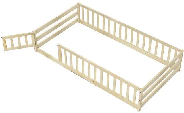 Main image of SlickBlue Kids Wood Montessori Floor Bed with Door and Fence