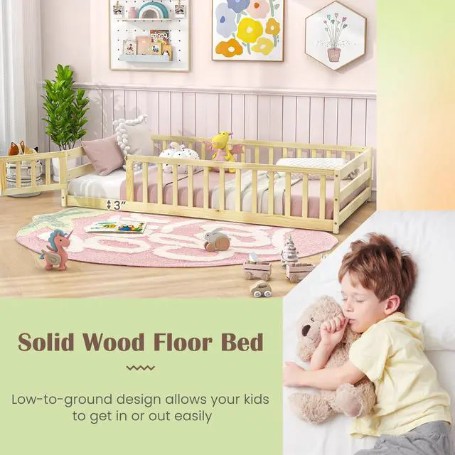 Alt view image 7 of 7 - SlickBlue Kids Wood Montessori Floor Bed with Door and Fence