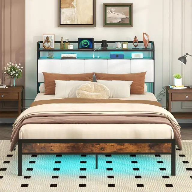 Alt view image 3 of 7 - SlickBlue Bed Frame with LED Light and Charging Station