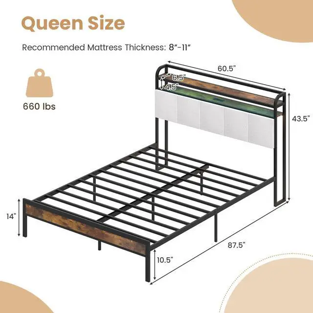 Alt view image 5 of 7 - SlickBlue Bed Frame with LED Light and Charging Station