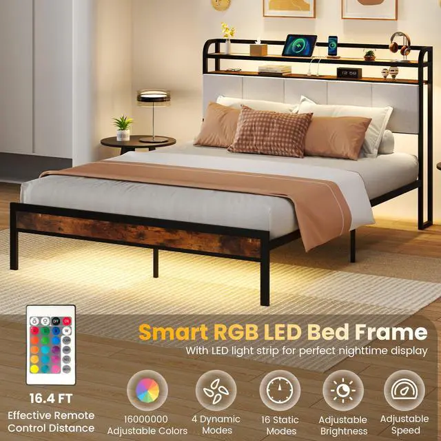 Alt view image 7 of 7 - SlickBlue Bed Frame with LED Light and Charging Station