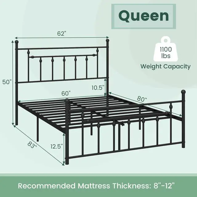 Alt view image 4 of 7 - SlickBlue Heavy-duty Metal Bed Frame with Headboard
