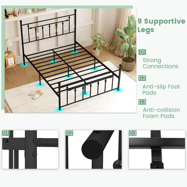 Alt view image 5 of 7 - SlickBlue Heavy-duty Metal Bed Frame with Headboard