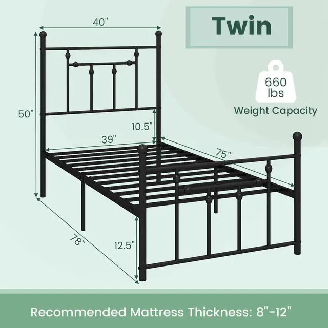 Alt view image 4 of 7 - SlickBlue  Heavy-duty Metal Bed Frame with Headboard