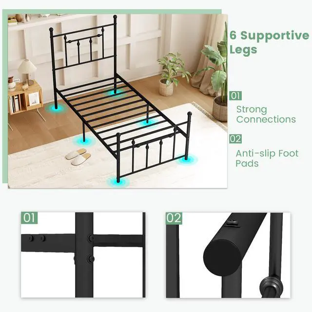 Alt view image 5 of 7 - SlickBlue  Heavy-duty Metal Bed Frame with Headboard