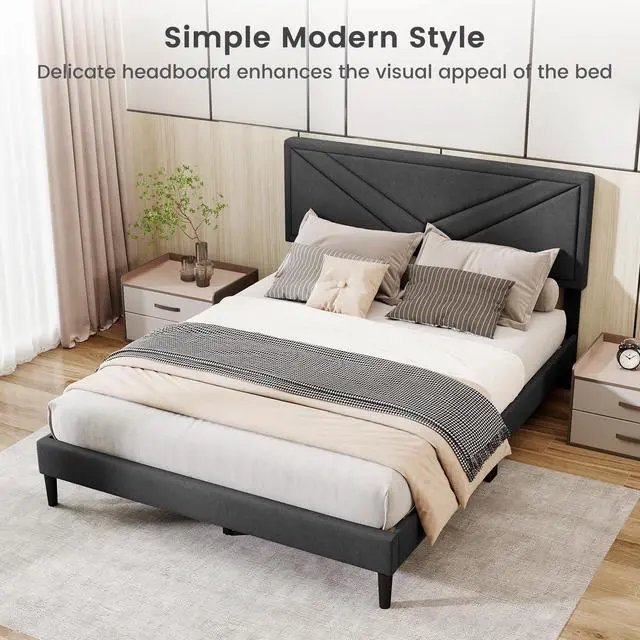 Alt view image 5 of 7 - SlickBlue Upholstered Platform Bed with Tufted Headboard and Wooden Slats