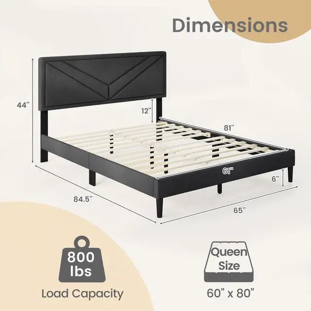 Alt view image 4 of 7 - SlickBlue Upholstered Platform Bed with Tufted Headboard and Wooden Slats