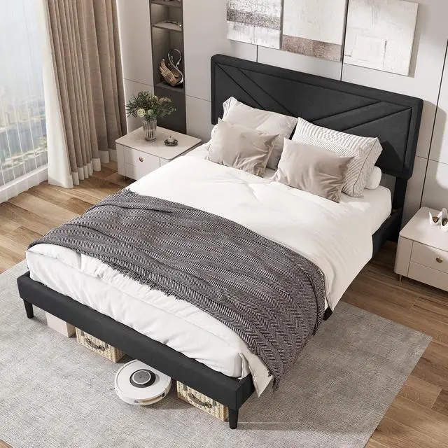Alt view image 3 of 7 - SlickBlue Upholstered Platform Bed with Tufted Headboard and Wooden Slats