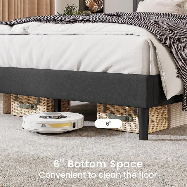 Alt view image 6 of 7 - SlickBlue Upholstered Platform Bed with Tufted Headboard and Wooden Slats