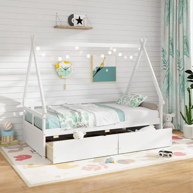 Alt view image 3 of 7 - SlickBlue House Bed with Roof and Safety Guardrail