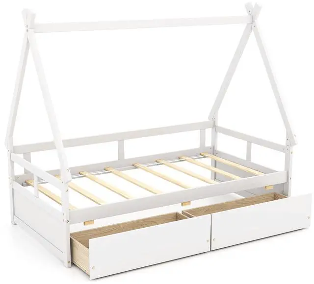 Main image of SlickBlue House Bed with Roof and Safety Guardrail