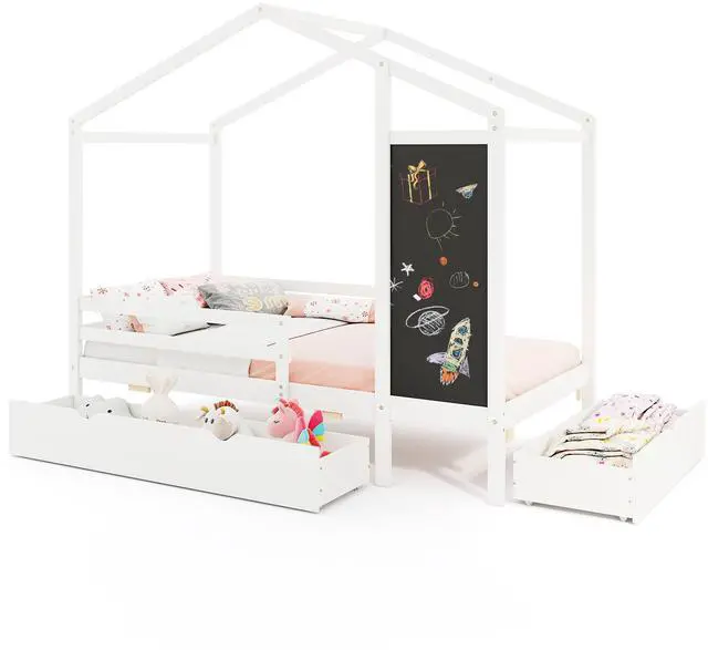 Alt view image 4 of 7 - SlickBlue Wooden Platform Bed Frame with Bookcase Headboard