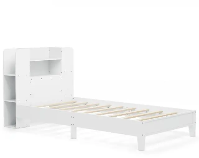 Main image of SlickBlue Wooden Platform Bed Frame with Bookcase Headboard