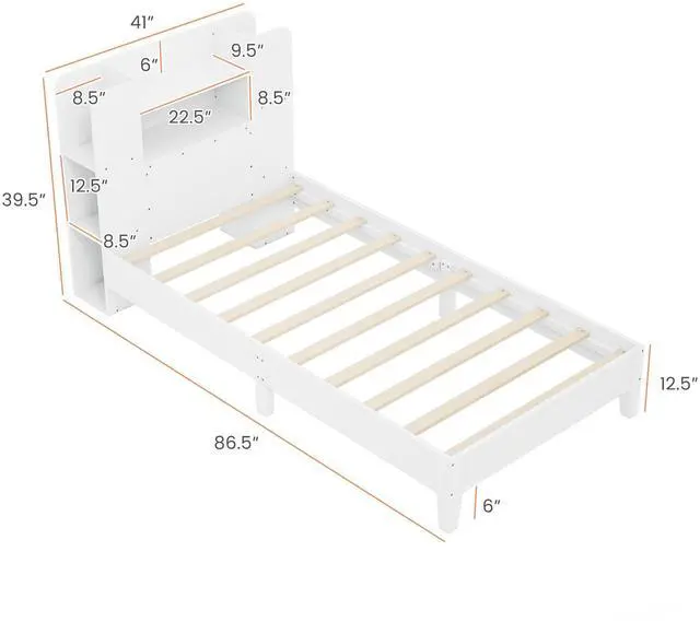 Alt view image 4 of 6 - SlickBlue Wooden Platform Bed Frame with Bookcase Headboard