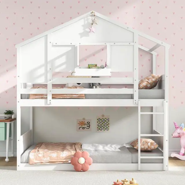 Alt view image 5 of 7 - SlickBlue  Bunk Bed for Kids with Roof and Lockable Window